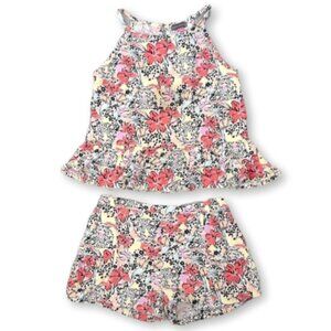 VINCE CAMUTO Linen Tank Top Shirts Matching Set Floral Tiger Girls Size 8 Pink